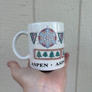 Vintage Aspen Colorado Coffee Mug Multicolor Skiing Winter Outdoor Retro 90s